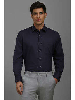Louis Philippe - Men Navy Blue Regular Fit Self Design Full Sleeves Shirt