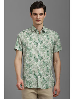 Louis Philippe - Men Green Slim Fit Print Half Sleeves Shirt