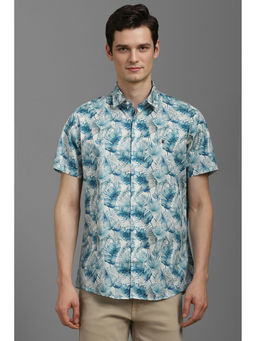 Louis Philippe - Men Blue Slim Fit Print Half Sleeves Shirt