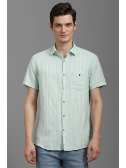 Louis Philippe - Men Green Slim Fit Stripes Half Sleeves Shirt