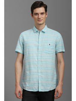 Louis Philippe - Men Light Blue Slim Fit Stripes Half Sleeves Shirt