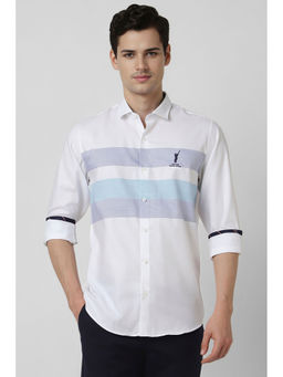 Peter England - Men White Slim Fit Stripes Full Sleeves Shirt