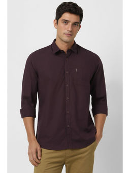 Peter England - Men Purple Slim Fit Solid Full Sleeves Shirt