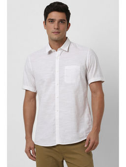 Peter England - Men White Slim Fit Print Half Sleeves Shirt