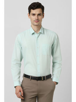 Peter England - Men Sea Blue Textured Regular Fit Full Sleeves Shirt