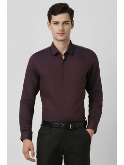 Peter England - Men Brown Self Design Slim Fit Full Sleeves Shirt
