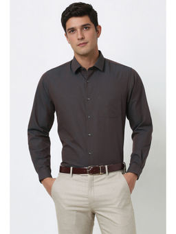 Peter England - Men Grey Textured Slim Fit Full Sleeves Shirt