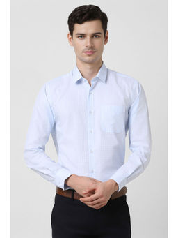 Peter England - Men Light Blue Checks Regular Fit Full Sleeves Shirt