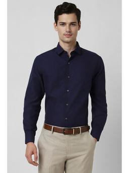 Peter England - Men Navy Blue Textured Regular Fit Full Sleeves Shirt