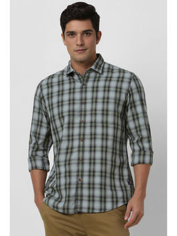 Peter England - Men Grey Slim Fit Checks Full Sleeves Shirt