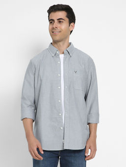 American Eagle - Men Grey Slim Fit Solid Oxford Button-Up Shirt