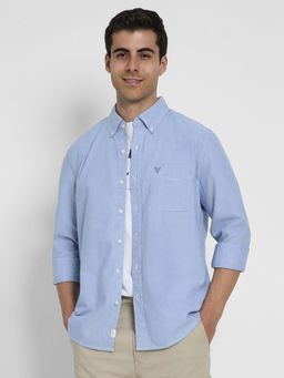 American Eagle - Men Blue Slim Fit Solid Oxford Button-Up Shirt