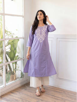 The Suitable - Hazel Purple Chikankari-Inspired Kurta with Pant