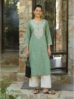 The Suitable - Hazel Green Chikankari-Inspired Kurta with Pant