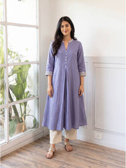 The Suitable - Hazel Purple Kurta and Pant with Delicate White Floral Embroidered