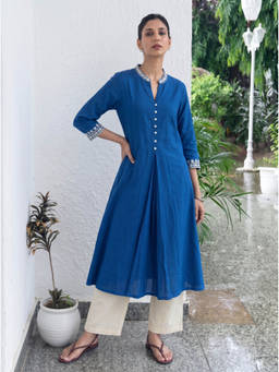 The Suitable - Hazel Blue Kurta and Pant with Delicate White Floral Embroidered