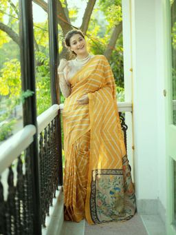 Odette - Yellow Gorgeous Tussar Silk Leheriya Saree with Unstitched Blouse