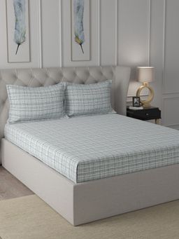 Inhouse by Maspar - Ardour 200 TC Tiffany Printed Blue Cotton Bed Sheet With 2 Pillow Covers