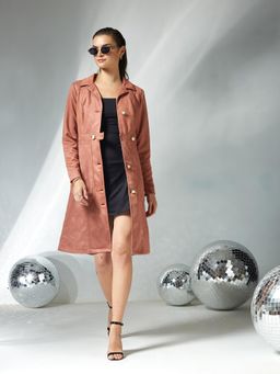 Miss Chase - Dusty Peach Shirt Collar Full Sleeves Solid Button down Overcoat