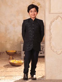 AJ Dezines - Navy Blue Embroidered Sherwani and Pyjama