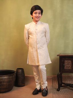 AJ Dezines - Cream Embroidered Kurta with Sherwani Jacket and Pyjama