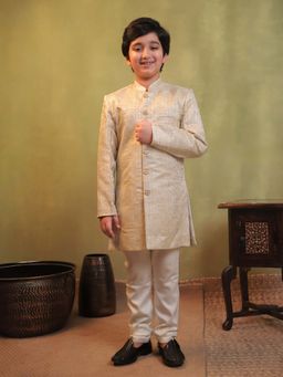 AJ Dezines - Cream Embroidered Kurta with Sherwani Jacket and Pyjama