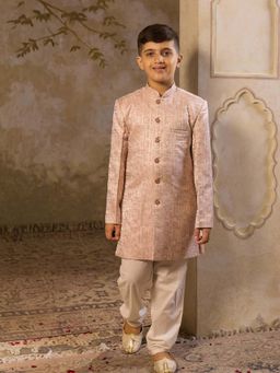 AJ Dezines - Pink Embroidered Kurta with Sherwani Jacket and Pyjama