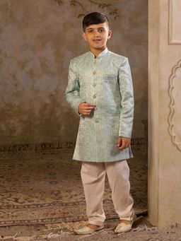 AJ Dezines - Blue Embroidered Kurta with Sherwani Jacket and Pyjama