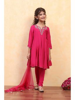 Biba - Pink Solid Anarkali Kurta with Leggings and Dupatta