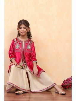 Biba - Red Embroidered Blouse with Jacket and Palazzo