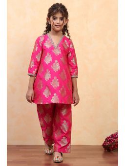 Biba - Pink Woven Kurta and Pant