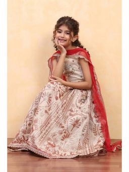 Biba - Cream Embellished Blouse with Lehenga and Dupatta