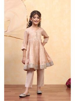 Biba - Gold Embellished Anarkali Kurta with Pant and Dupatta