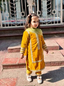 The Little Tales - Yellow Printed Kurta with Pant and Dupatta