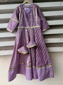 The Little Tales - Lavender Printed Anarkali Kurta with Pant and Dupatta