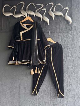 The Little Tales - Black Solid Kurta with Dhoti and Dupatta