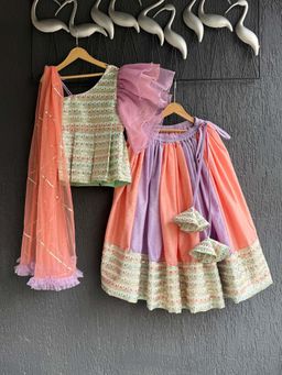 The Little Tales - Multi-Color Embroidered Blouse with Lehenga and Dupatta
