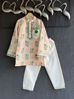 THE WISHING CLOSET - Beige Floral Kurta and Pyjama