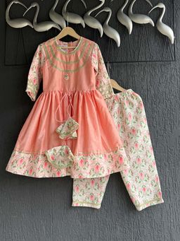 THE WISHING CLOSET - Peach Printed Anarkali Kurta and Pant
