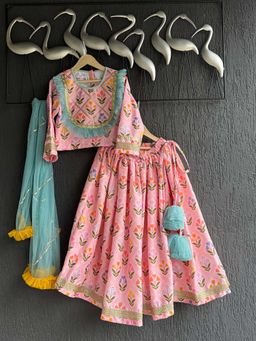 THE WISHING CLOSET - Blue Floral Blouse with Lehenga and Dupatta