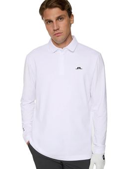 J.Lindeberg - Men's White Sean Hybrid Long Sleeve Golf Polo T-Shirt