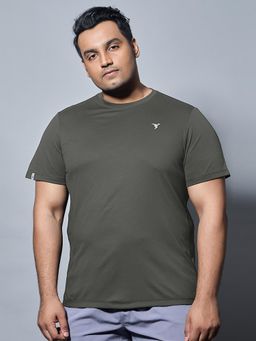 Technosport - Men Olive Plus Size Solid Slim Fit Round Neck Sports T-shirt