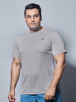 Technosport - Men Grey Plus Size Solid Slim Fit Round Neck Sports T-shirt