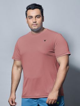 Technosport - Men Mauve Plus Size Solid Slim Fit Round Neck Sports T-shirt