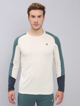 Technosport - Men Off White Colorblock Slim Fit Round Neck Sports T-shirt