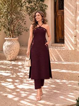 AAREIN - Wine Embroidered Kurta and Pant