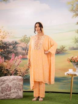 LABEL SHRYESI - Apricot Whisper Orange Kaftan And Pant