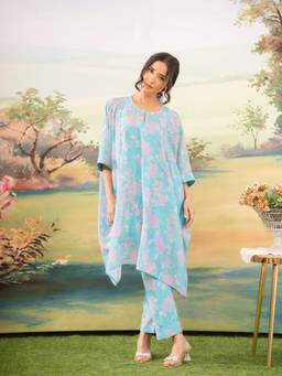 LABEL SHRYESI - Azure Bloom Blue Kurta And Pant