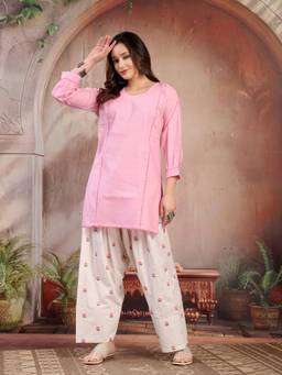 Clora Creation - Pink Pleated Kurta and Farshi Salwar