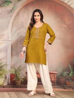 Clora Creation - Olive Embroidered Kurta and Farshi Salwar